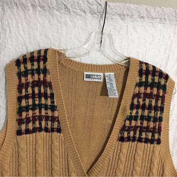Russ Signature Vtg Brown Knit Vest 2X - Picture 7 of 13